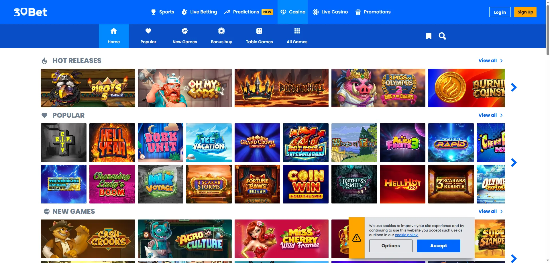 Caça-níqueis e jogos de cassino online no 30bet Casino